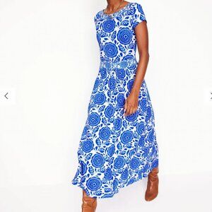Boden Size 6 Blue Floral Midi Dress | Short Sleeve Jersey | Cottagecore Feminine